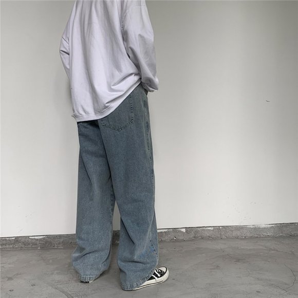Korean Style Loose Wide Leg Jeans For Men Baggy De - Picture 4 of 6